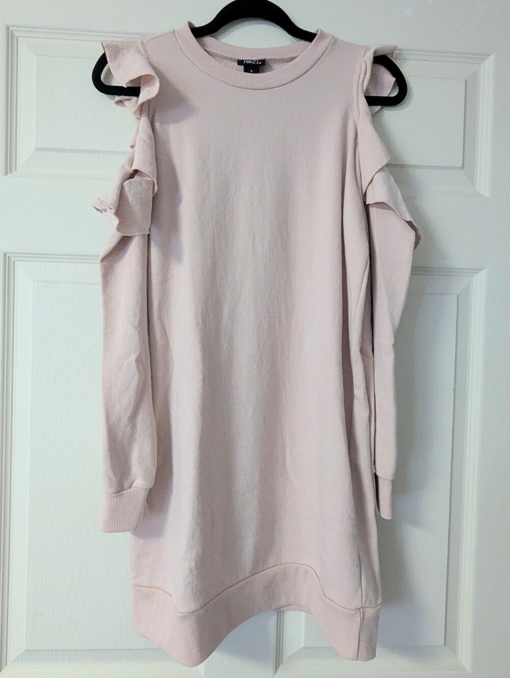 3/$15 🥳 Terrycloth Sweatshirt Dress Baby Pink Ruffle Sleeve Sporty Fall